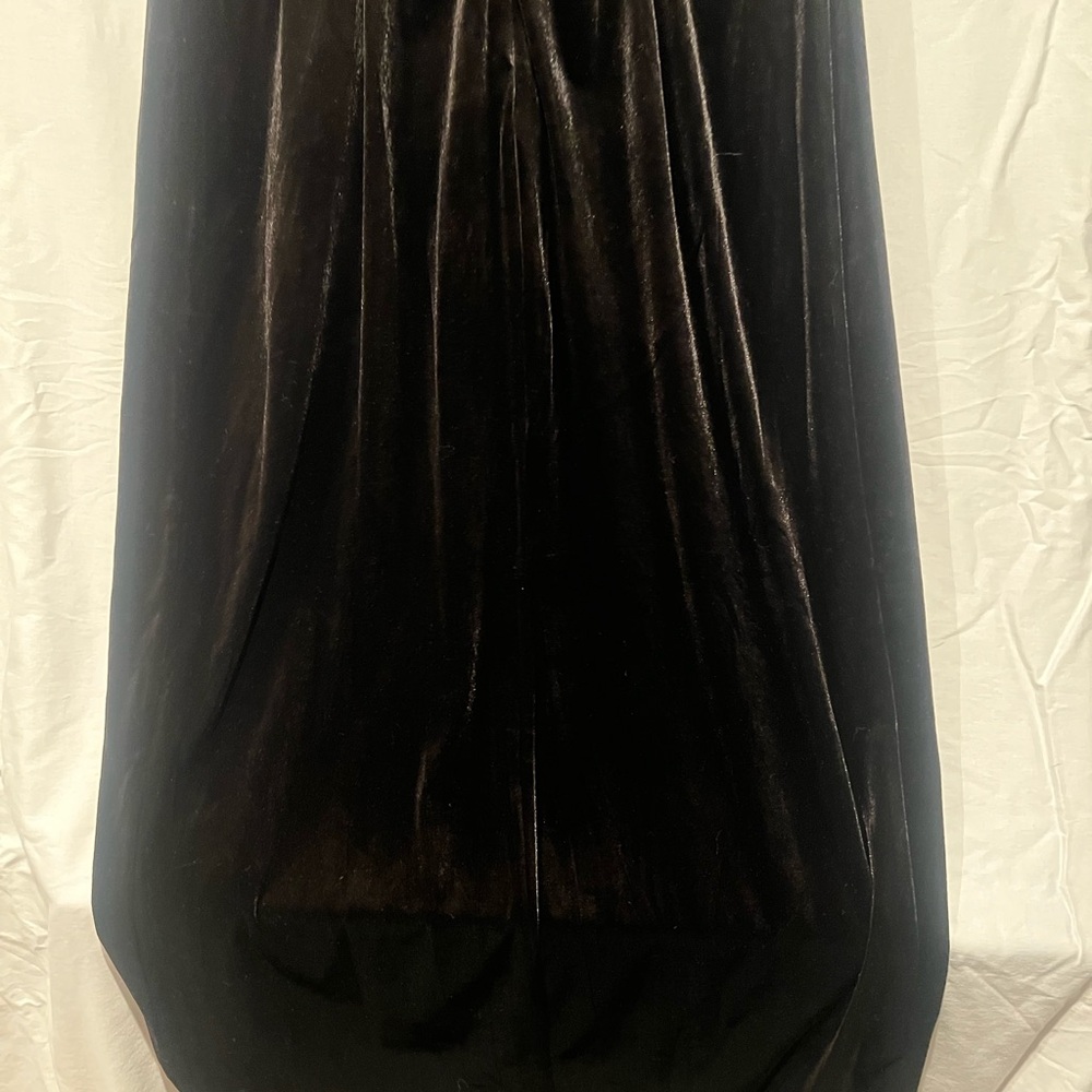 Maia Black Brown Velvet Front Slit Halter Twist Neck Maxi High Low midi Dress - Picture 7 of 11